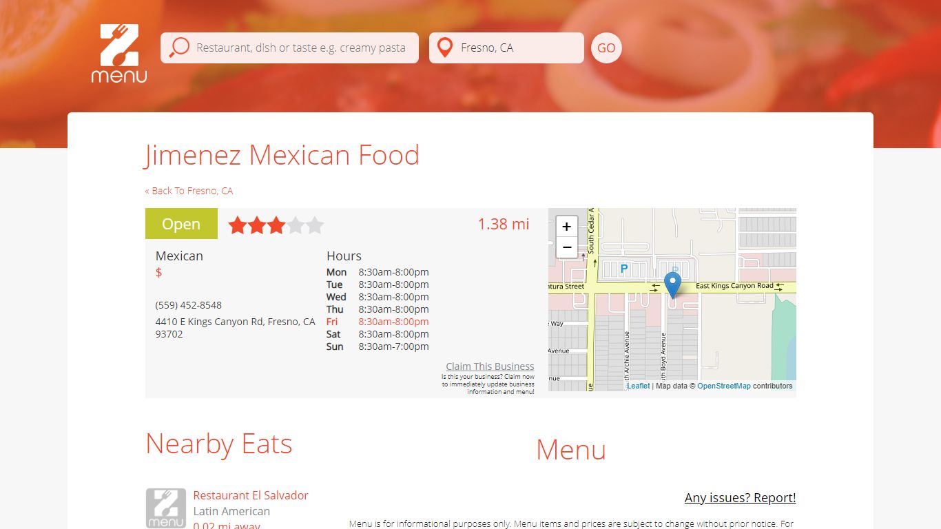 Online Menu of Jimenez Mexican Food Restaurant, Fresno, California ...