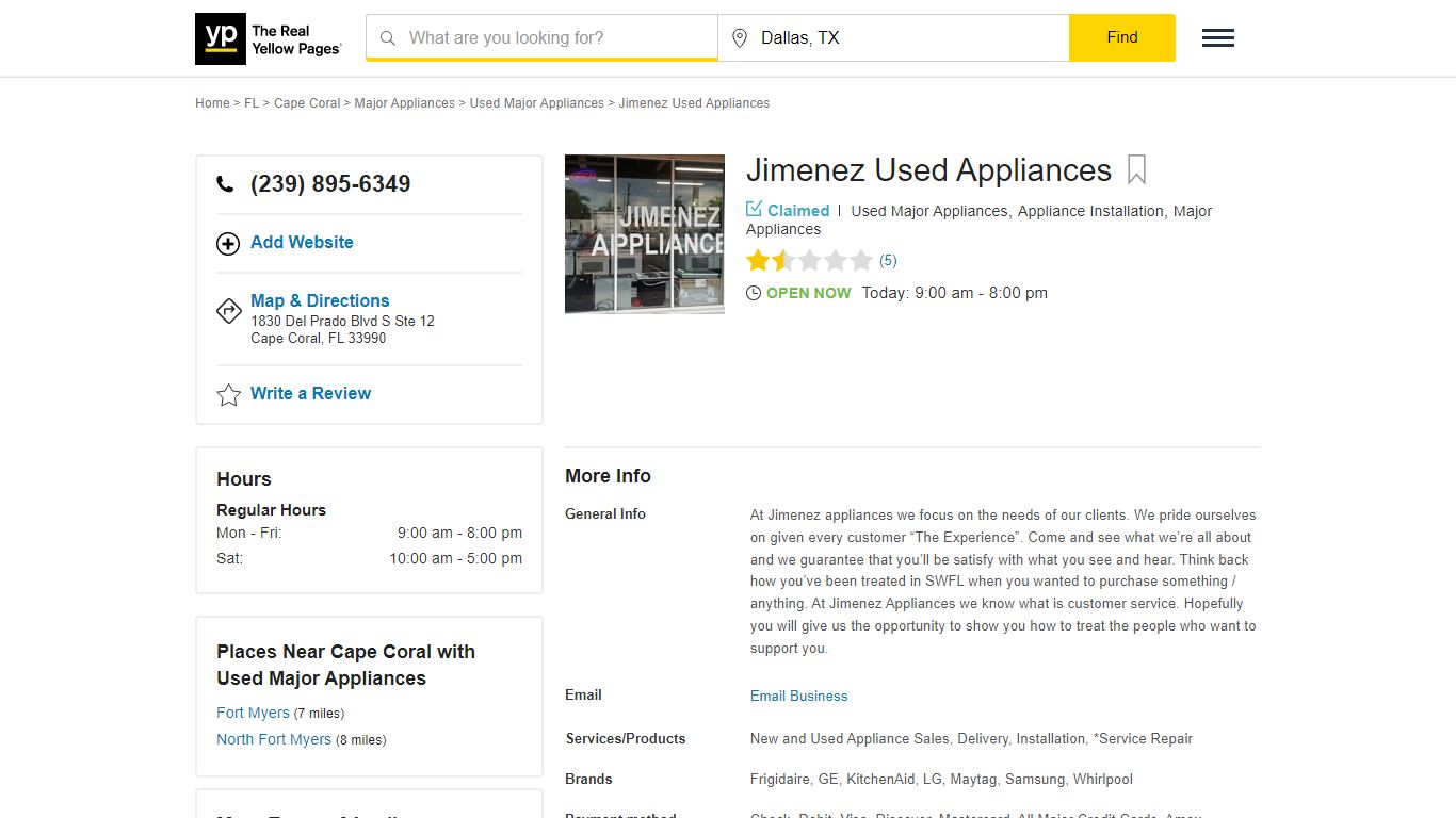 Jimenez Used Appliances in Cape Coral , FL - YP.com